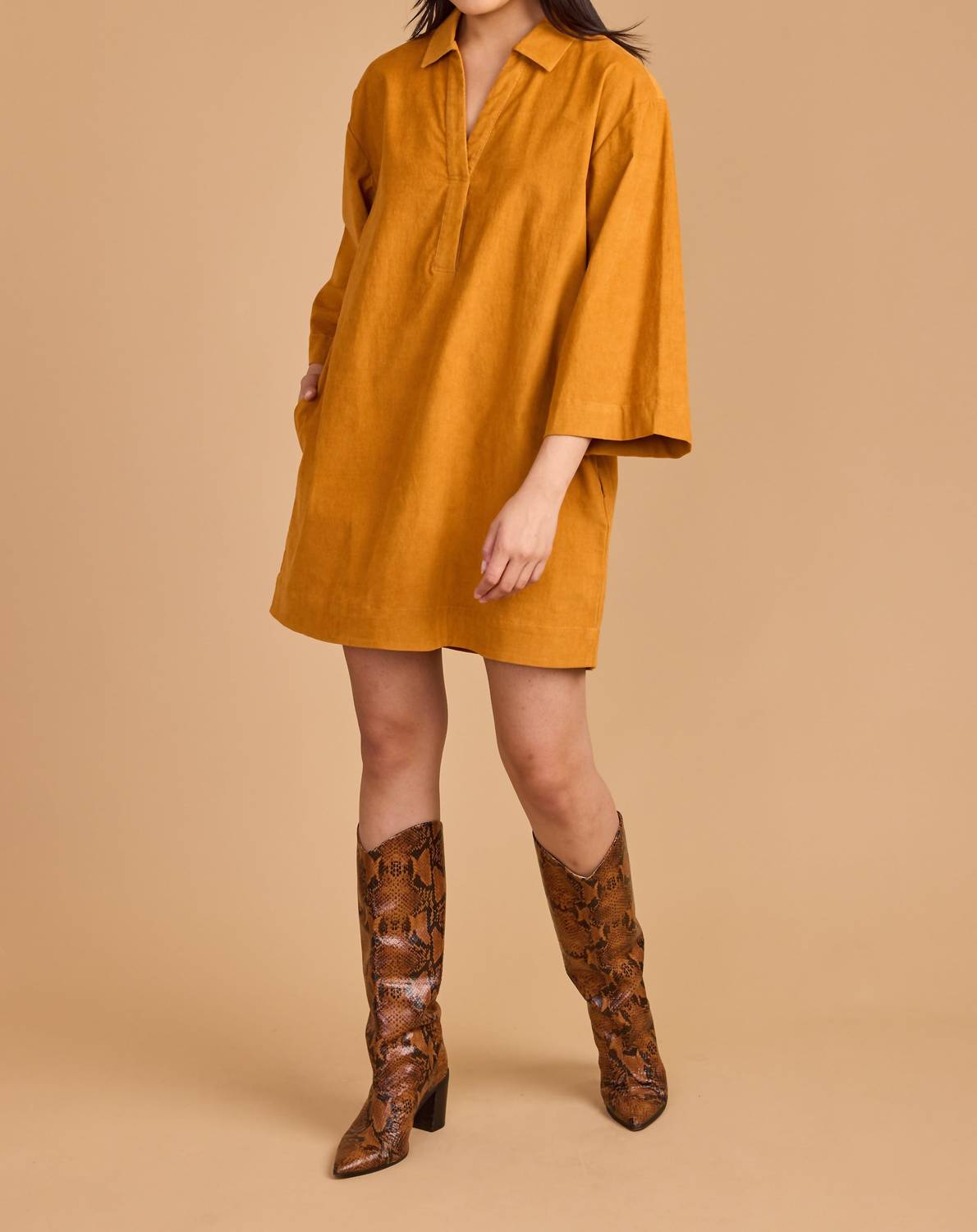 Double A Colette Mini Dress in amber cord - women's dress - alternate view