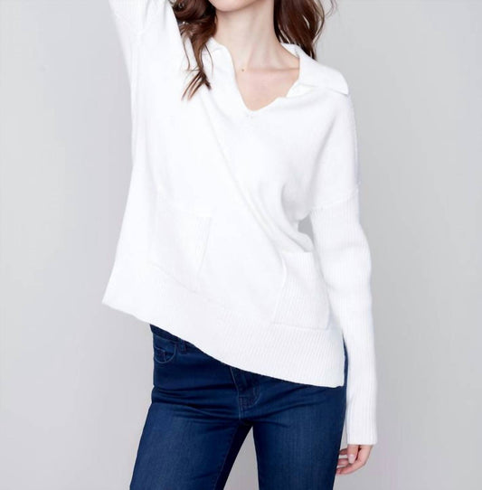 Charlie B - Collared Long Sleeves Front Pocket Sweater