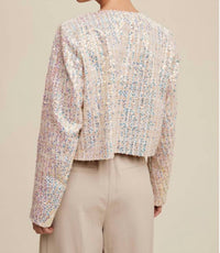 Listicle - Luxe Lights Sequin Cropped Tweed Jacket