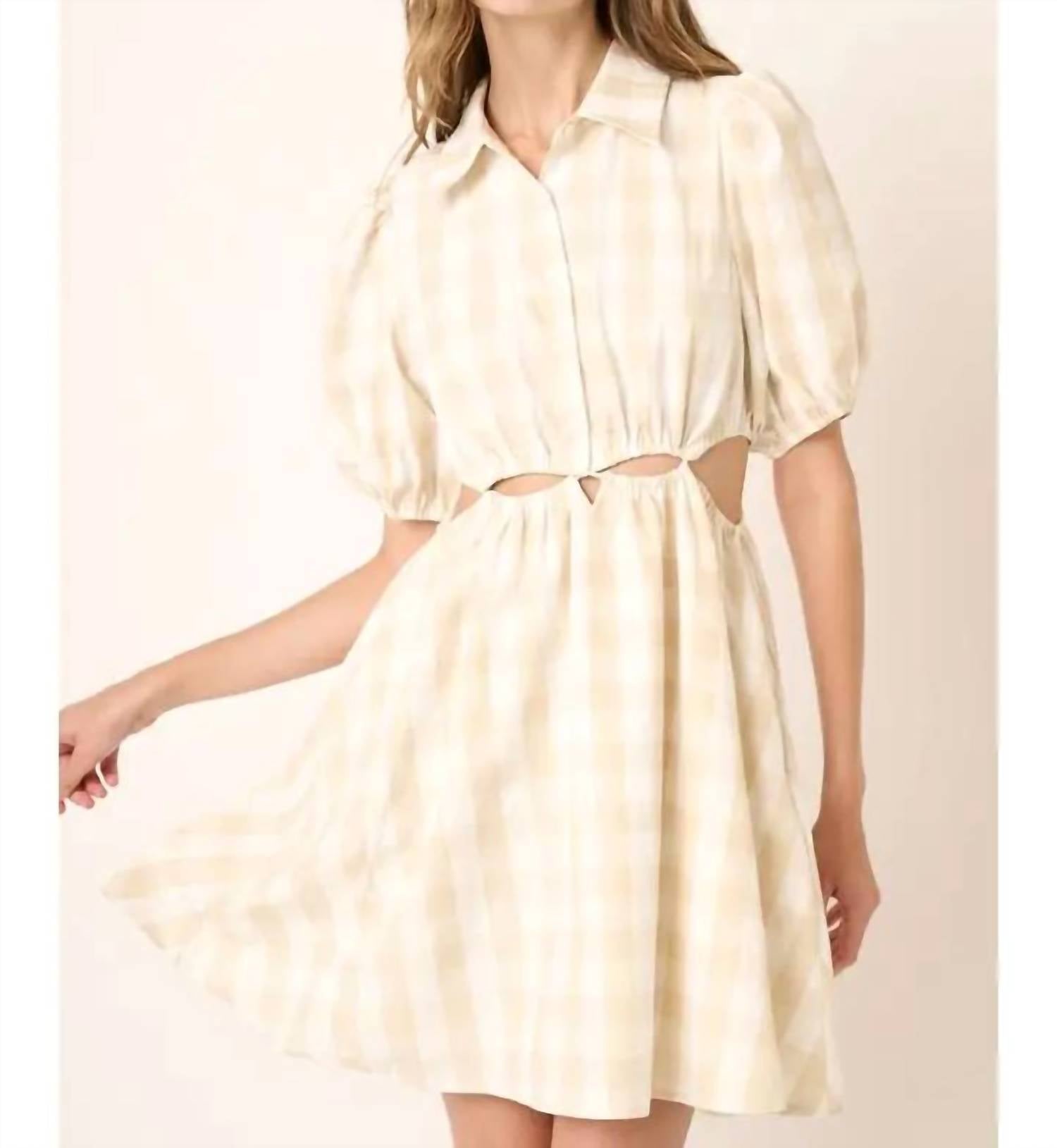 Mittoshop - Gingham Cut Out Detail Mini Shirt Dress