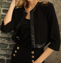 Joseph Ribkoff - Faux Leather Trim Cropped Jacket