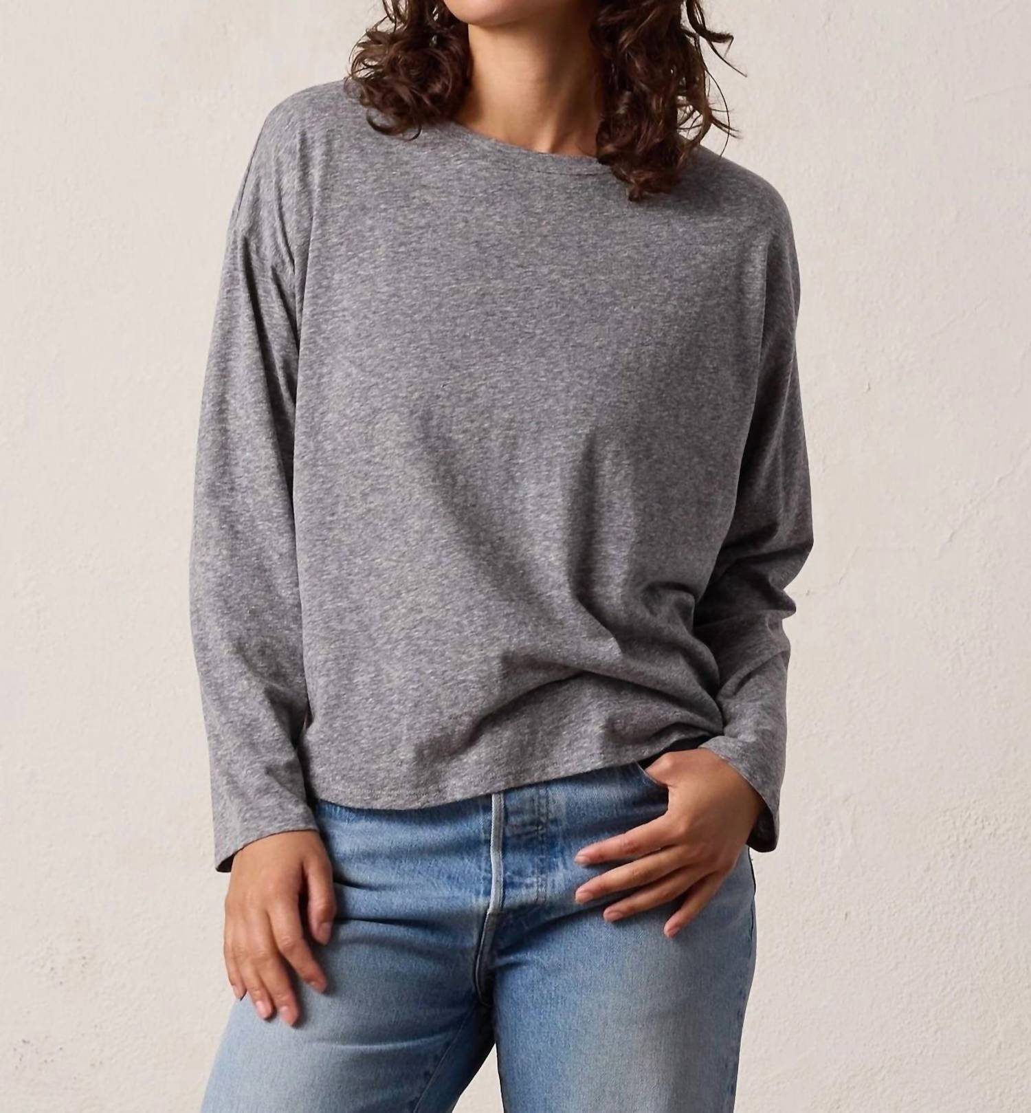 NSF Loffler Boxy Trebled Jersey Tee in charcoal heather grey - women's long sleeve top