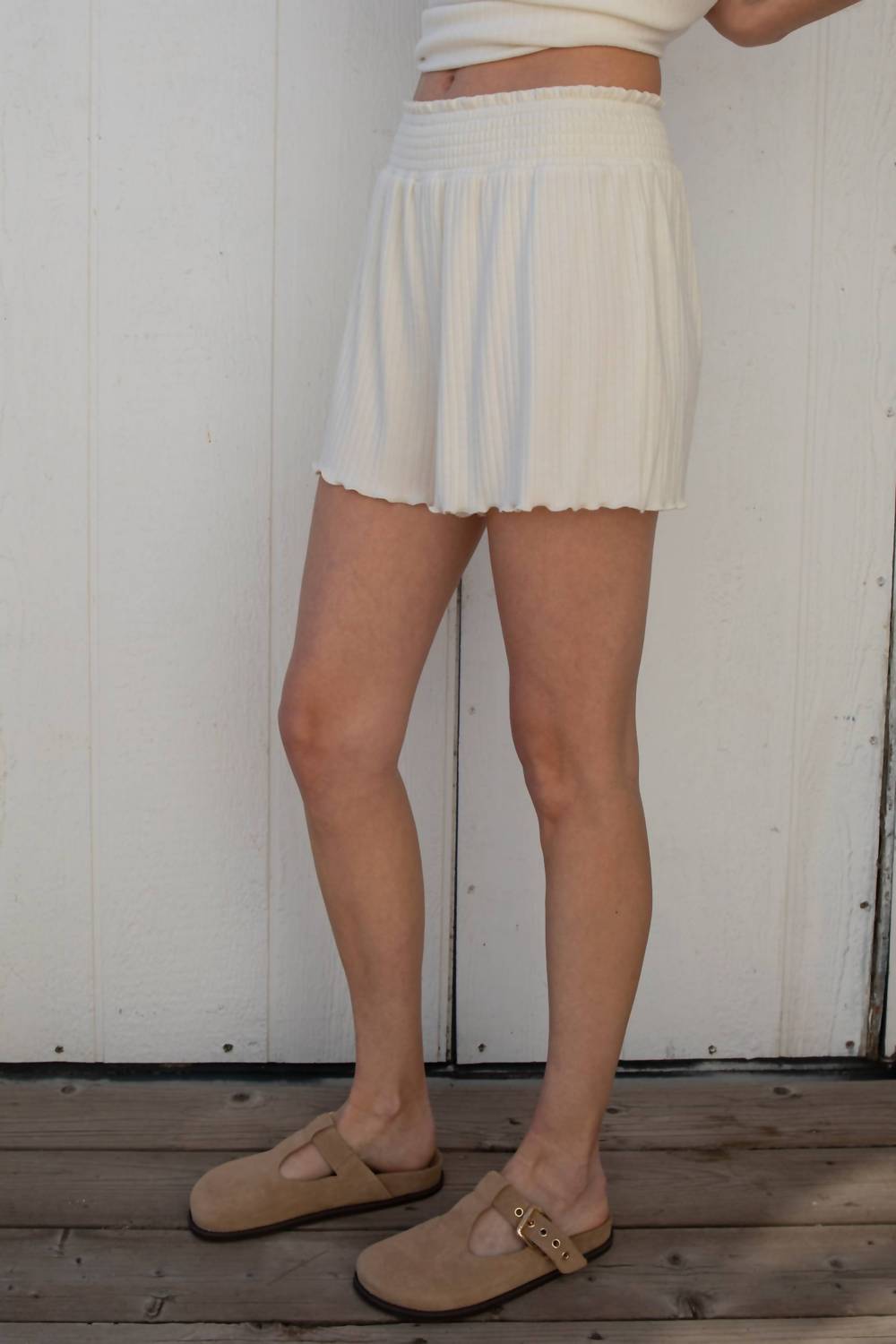 Things Between Posey Ribbed Shorts in cream - women's shorts - alternate view