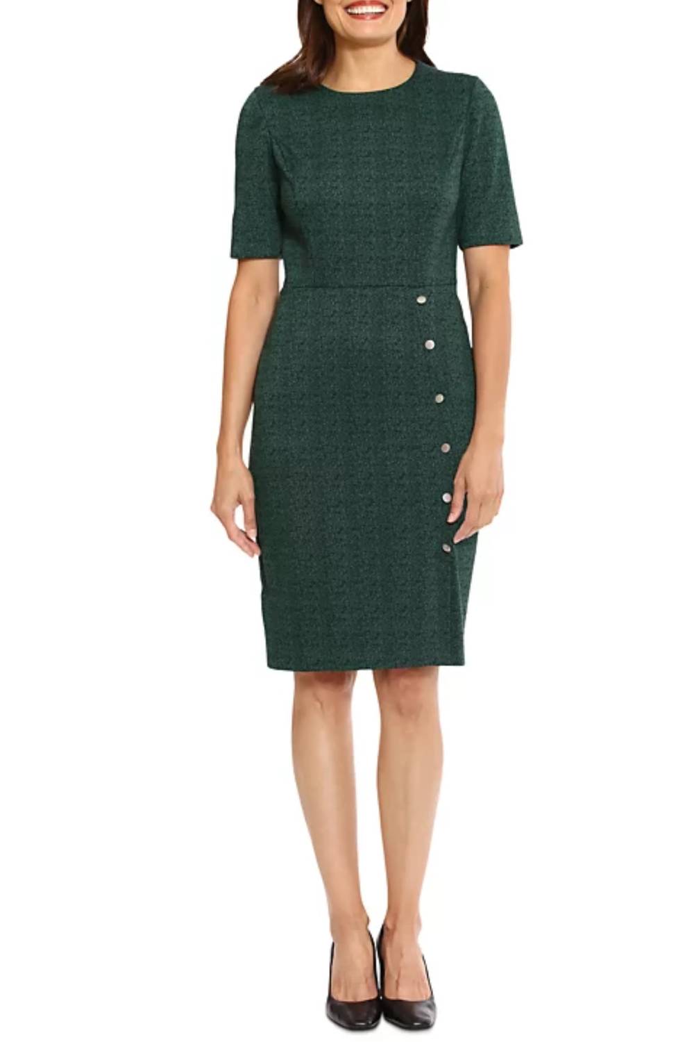 London Times - Short Sleeve Button Skirt Dress