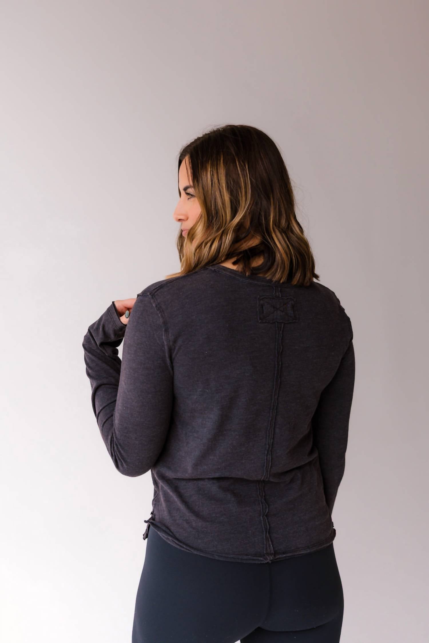 Free People Nova Long Sleeve Tee in black - women's long sleeve top - alternate view