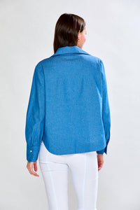 SARA CAMPBELL Jacqueline V-neck Top in blue - women's long sleeve top - detail view
