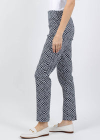 Joseph Ribkoff Geometric Jacquard Pull-on Slim Fit Pants in navy white - women's pants - alternate view