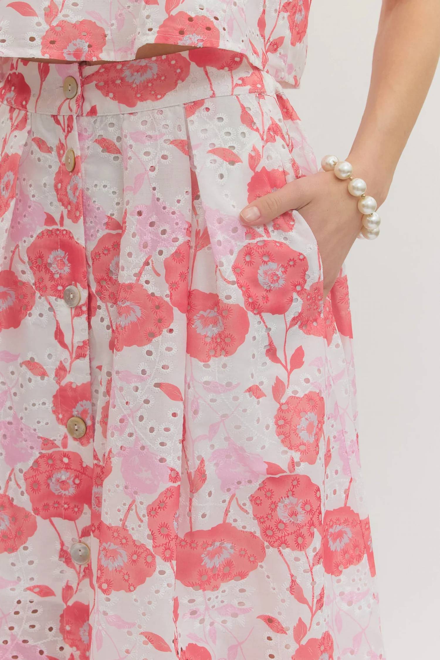 Entro - Button Detailed Floral Midi Skirt