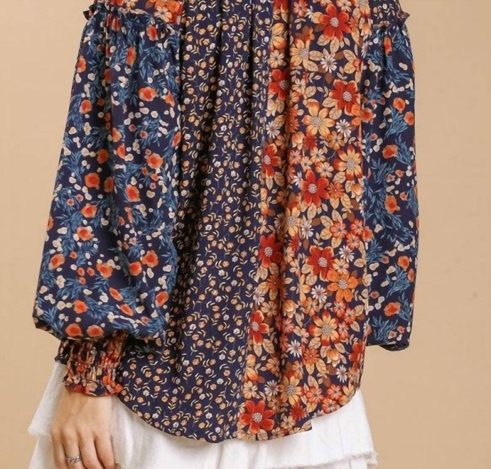 Umgee - Mixed Floral Print Blouse
