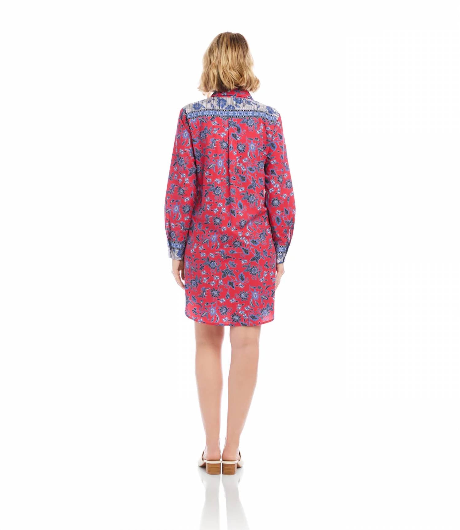 Karen Kane - Long Sleeve Border Print Shirtdress