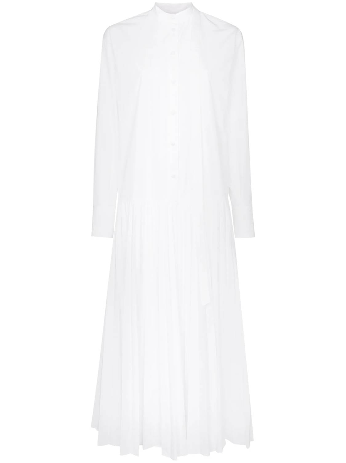 Valentino - Pleated Cotton Blend Poplin Dress