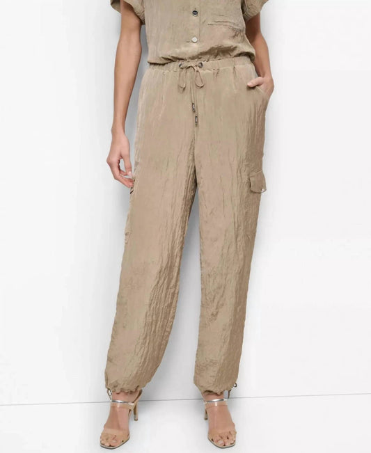 Dkny - Tie-waist High-rise Crinkled Jogger Cargo Pants