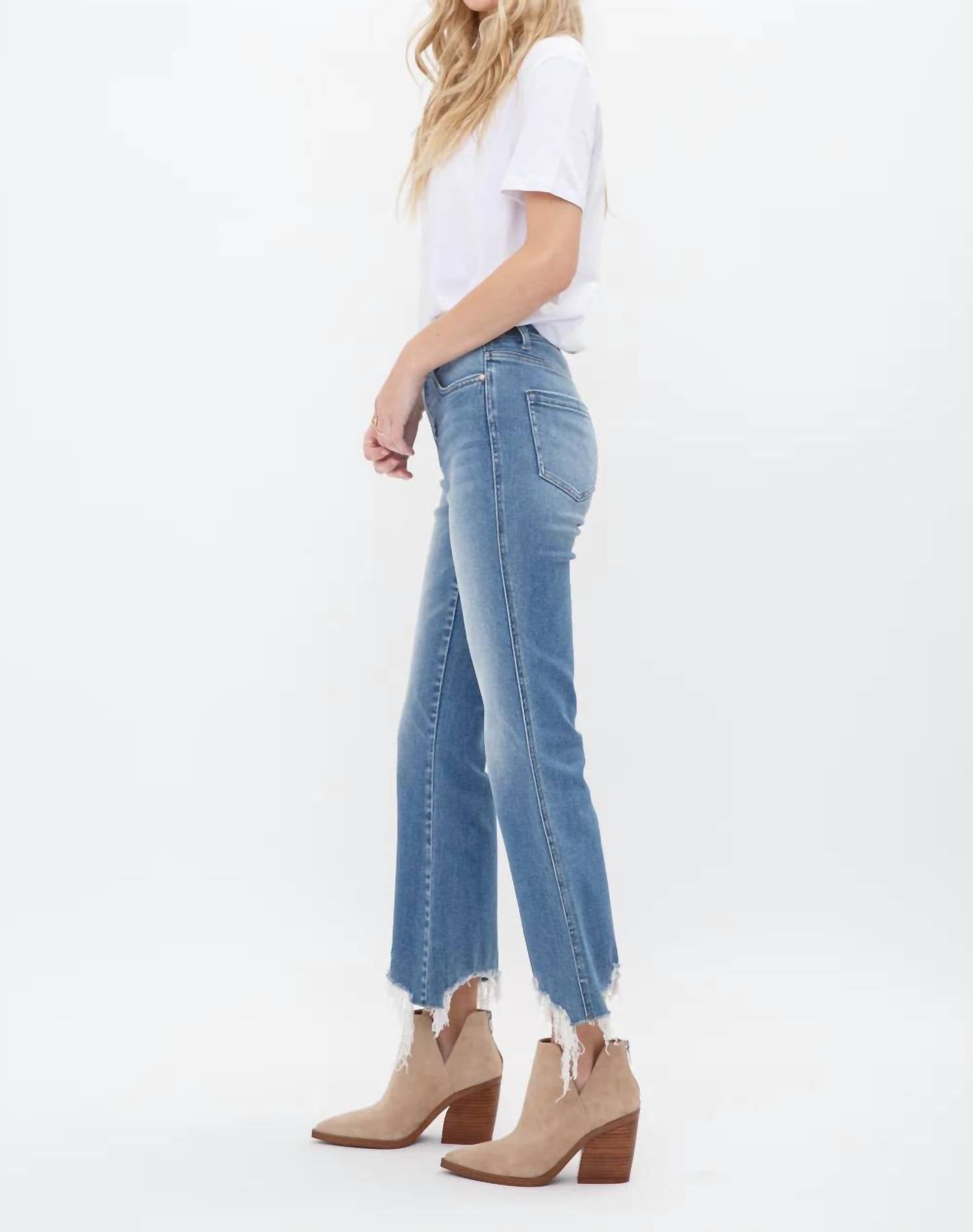 Mica Denim - High Rise Crop Flare Uneven Hem Jean