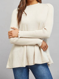 Fate - Ribbed Knit Sleeve Cashmere Blend Crewneck Sweater