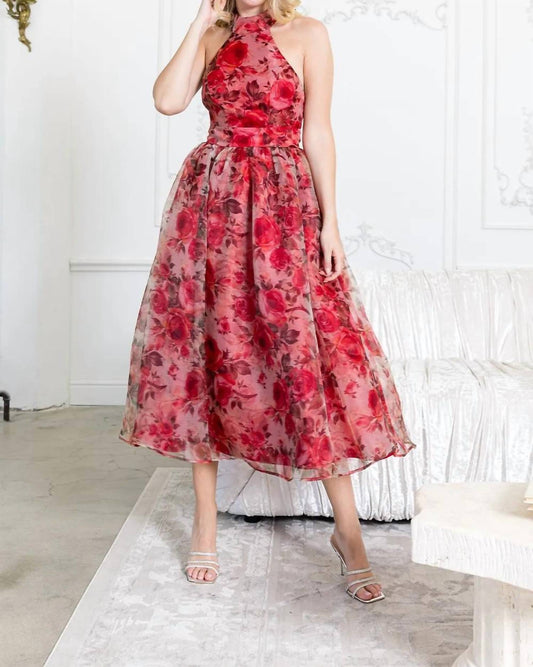 B.Right - Floral Organza Halter Midi Dress