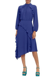 Donna Morgan - Long Sleeve Mock Neck Ruffle Dress