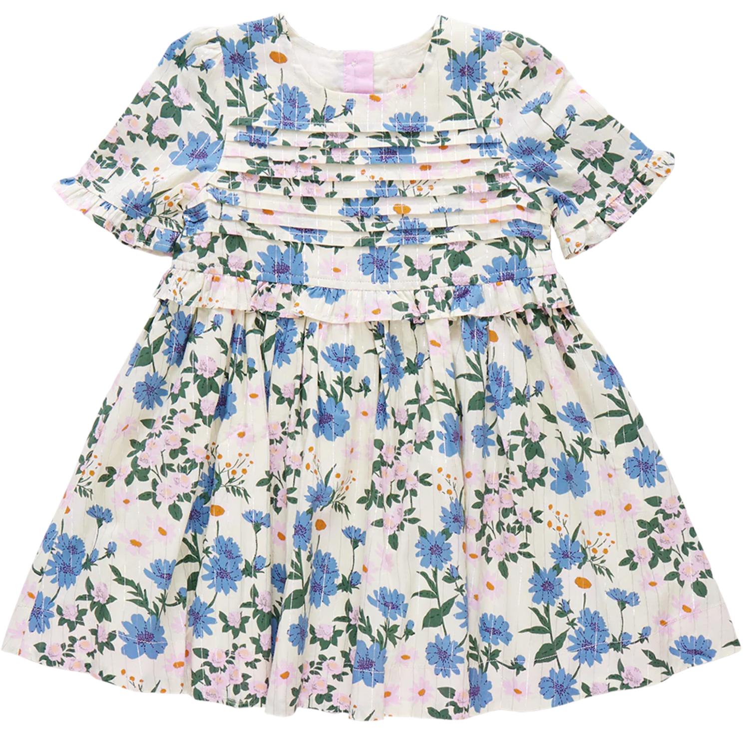 PINK CHICKEN Raquel Dress in melon daisy floral - kids' dress - detail view