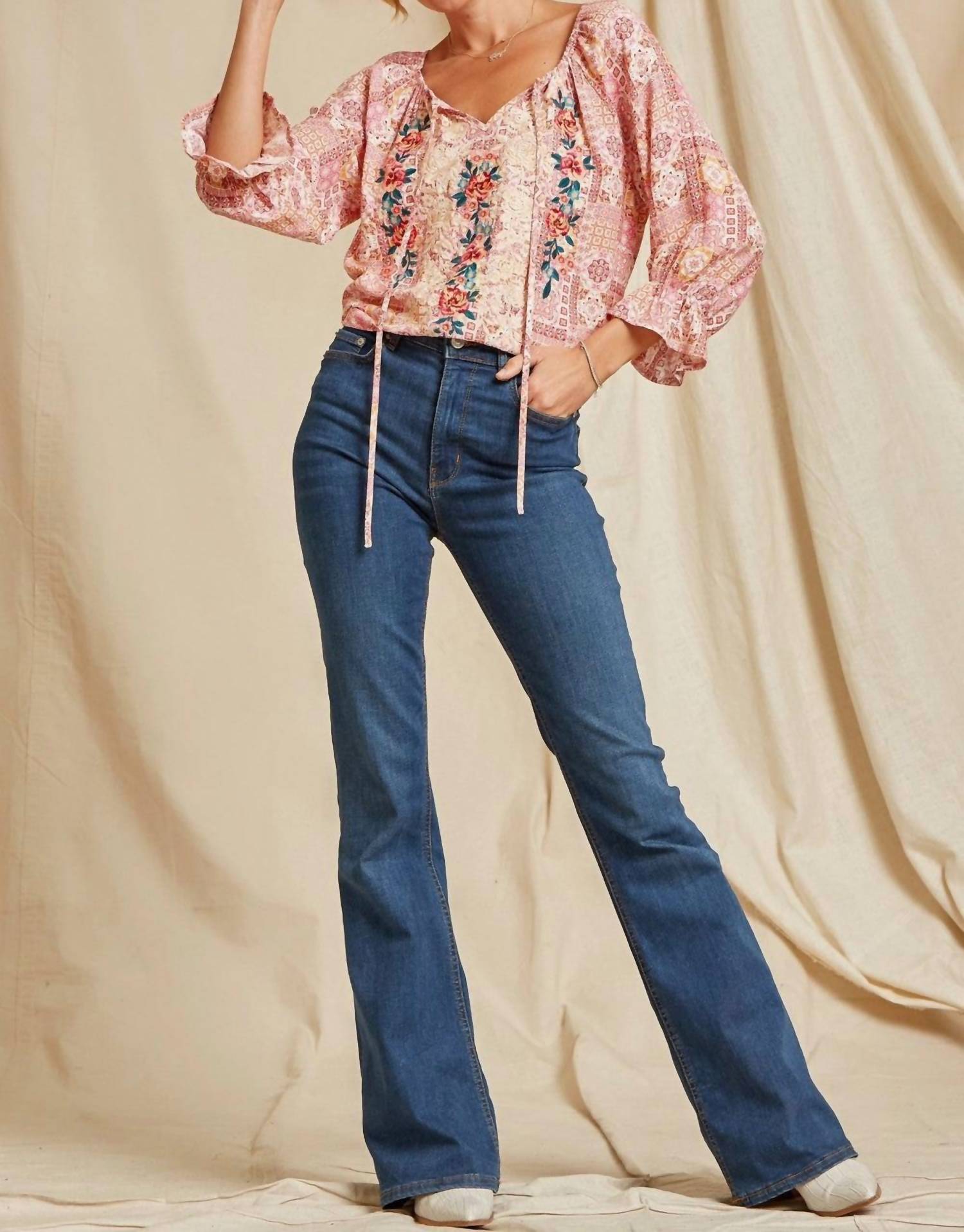 Andree By Unit - Aztec Embroidered Peasant Top