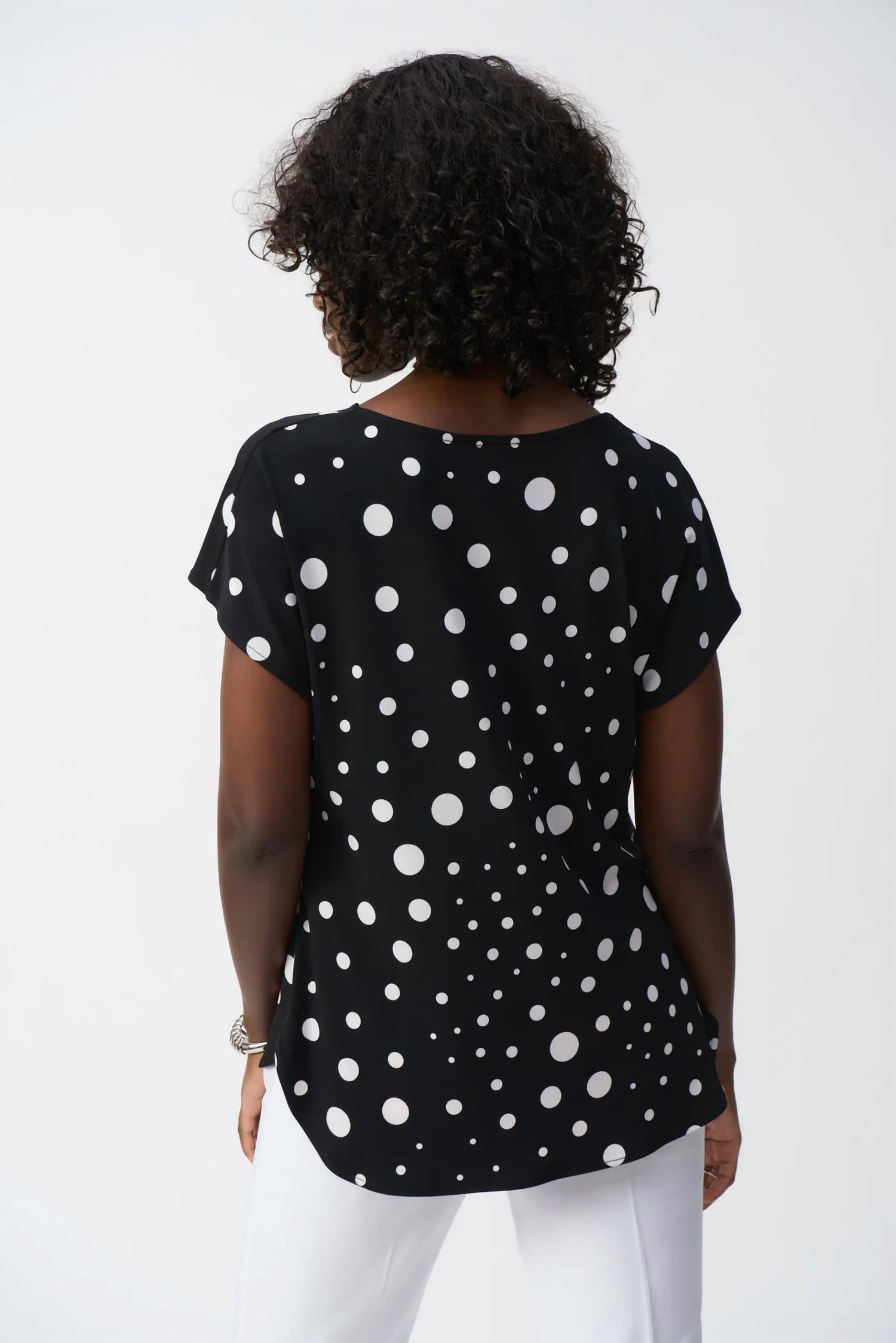 Joseph Ribkoff - Polka Dot Print Cowl Neck Top
