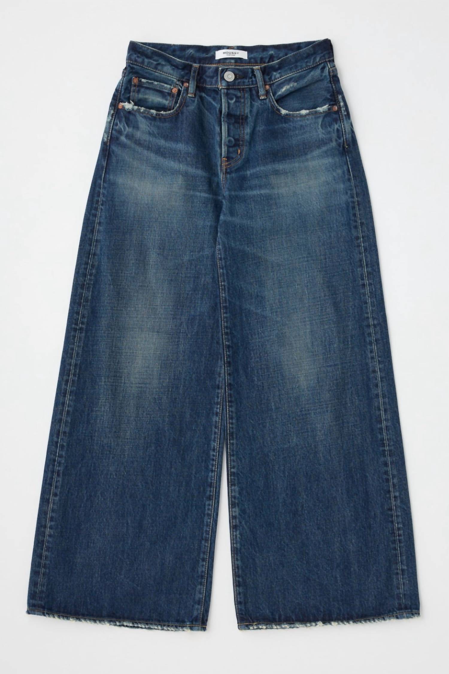 Moussy Women's Vintage Mcdavid Straight Baggy Jeans in dark blue - women's jeans