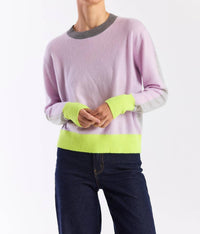 Brodie Cashmere Summer Colorblock Crewneck Top in lavendula - women's sweater