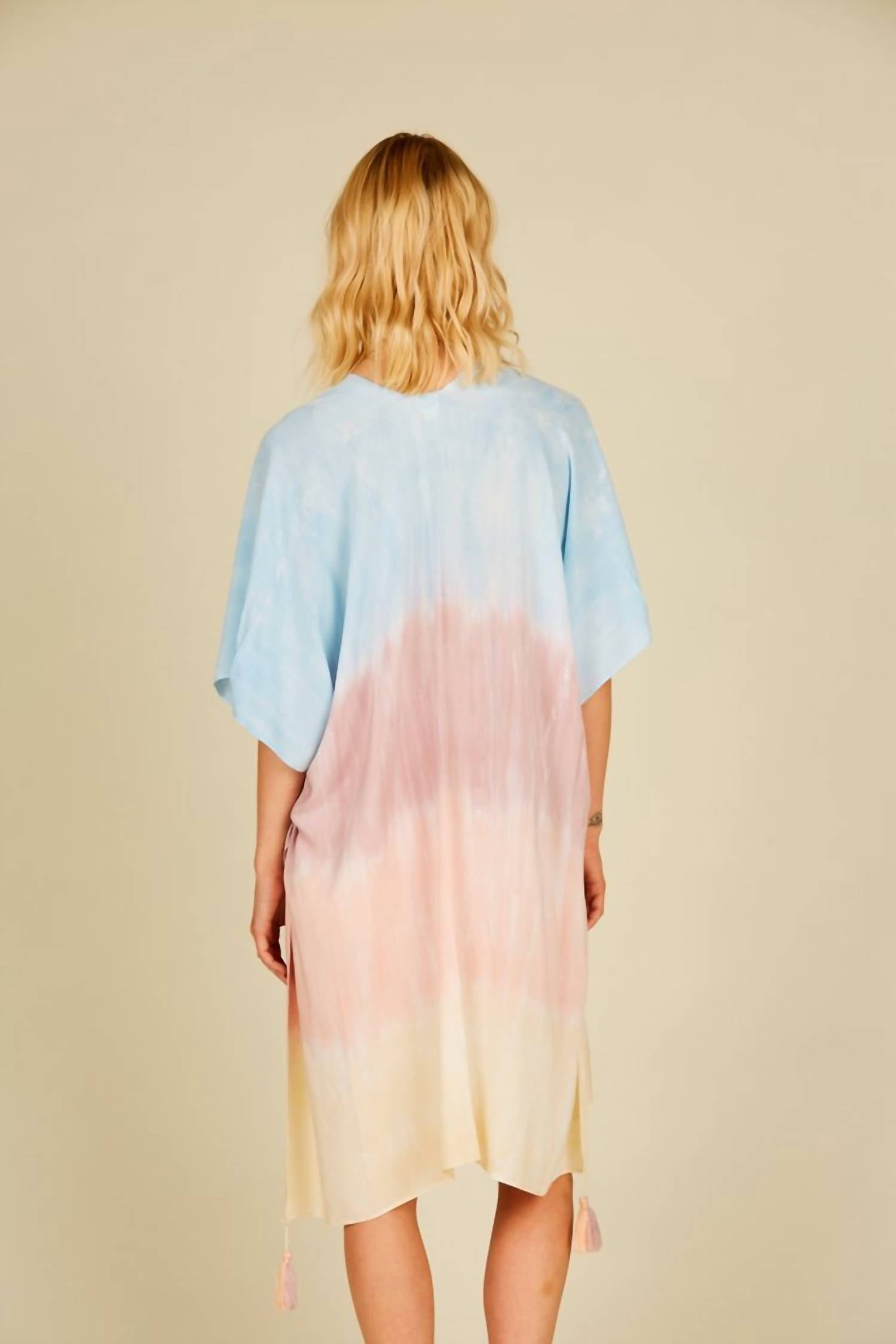Daybreak Stripe Tie Dye Kimono With Tassels