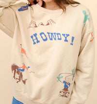 Blue B Western Graphic Howdy Sweatshirt in taupe - women's top