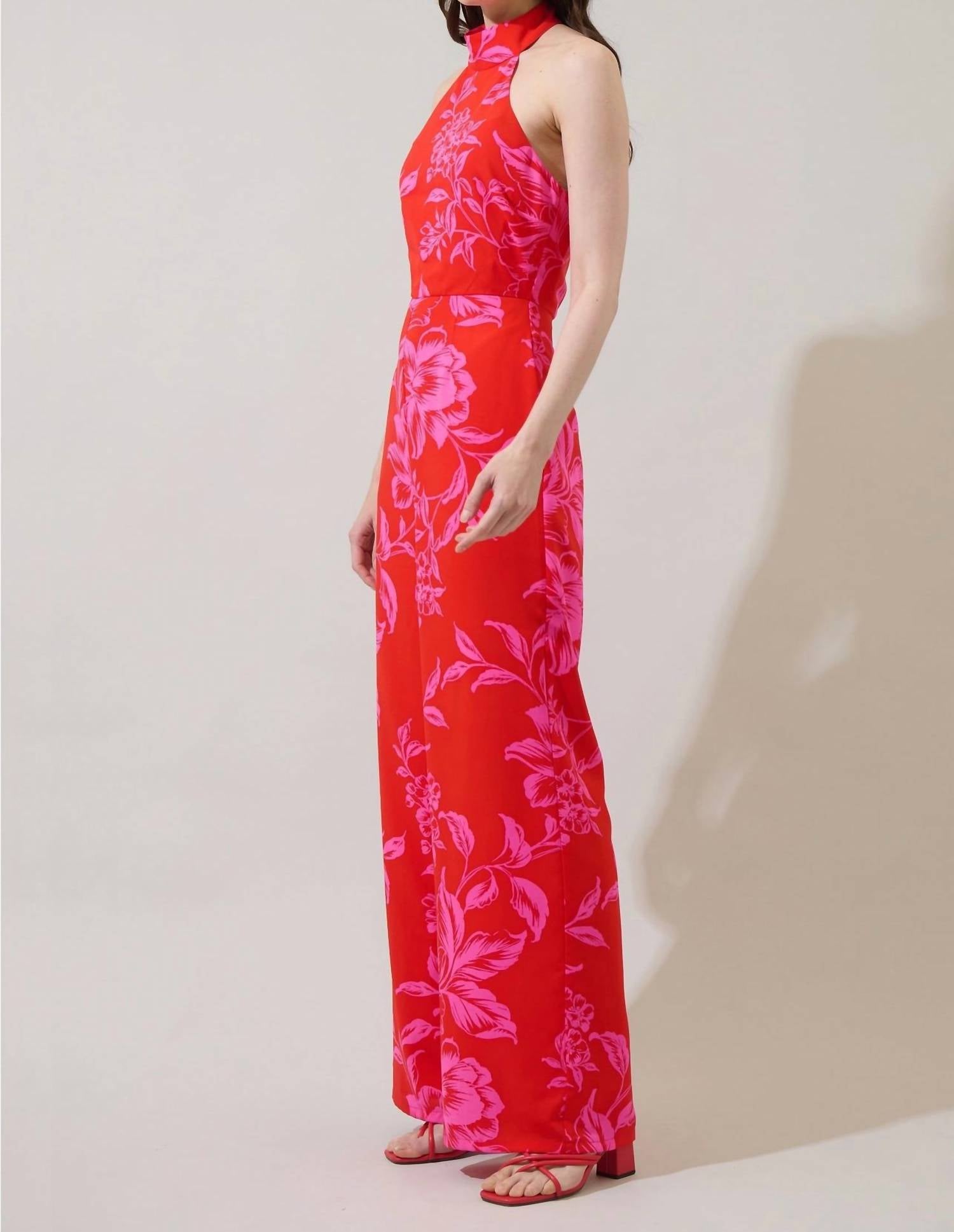 SUGARLIPS The After Hours Bloom Jumpsuit in red pink combo - women's pants - alternate view