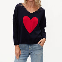 Six/Fifty - LOVIE GRAPHIC HEART V-NECK SWEATER