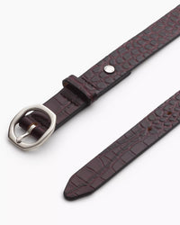 Rag & Bone Women's Mini Audrey Leather Belt in bordeaux croc - women's accessory - detail view