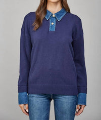 Fate - DENIM SHIRT COLLAR DETAIL SWEATER TOP