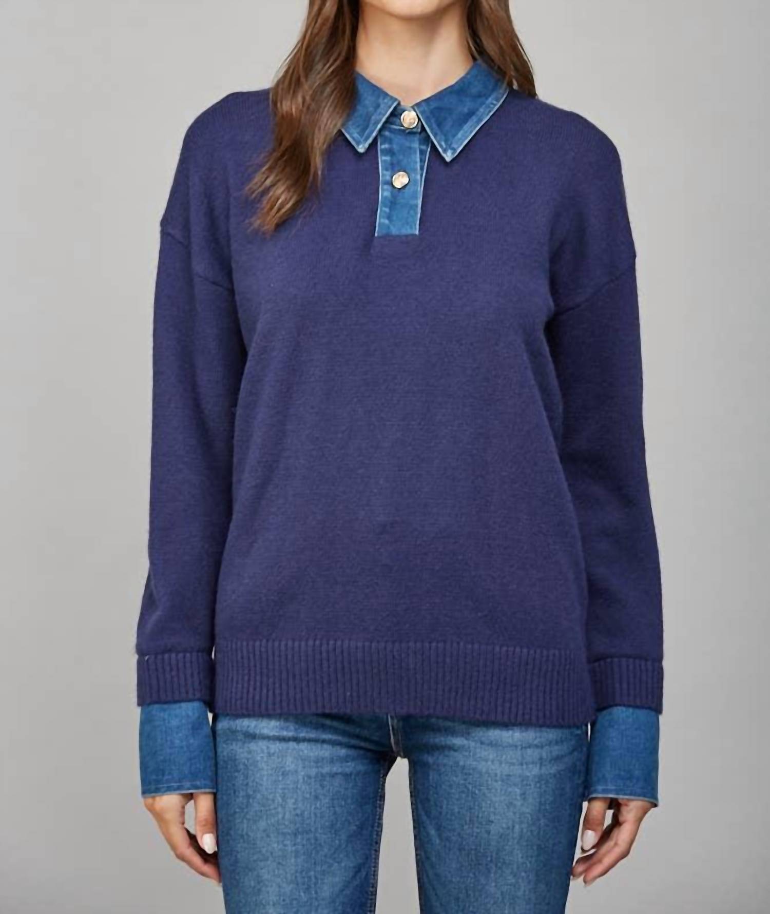 Fate - DENIM SHIRT COLLAR DETAIL SWEATER TOP