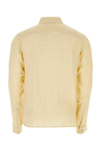 Le Kasha Men's Dewas Linen Shirt in yellow - men's shirt - detail view