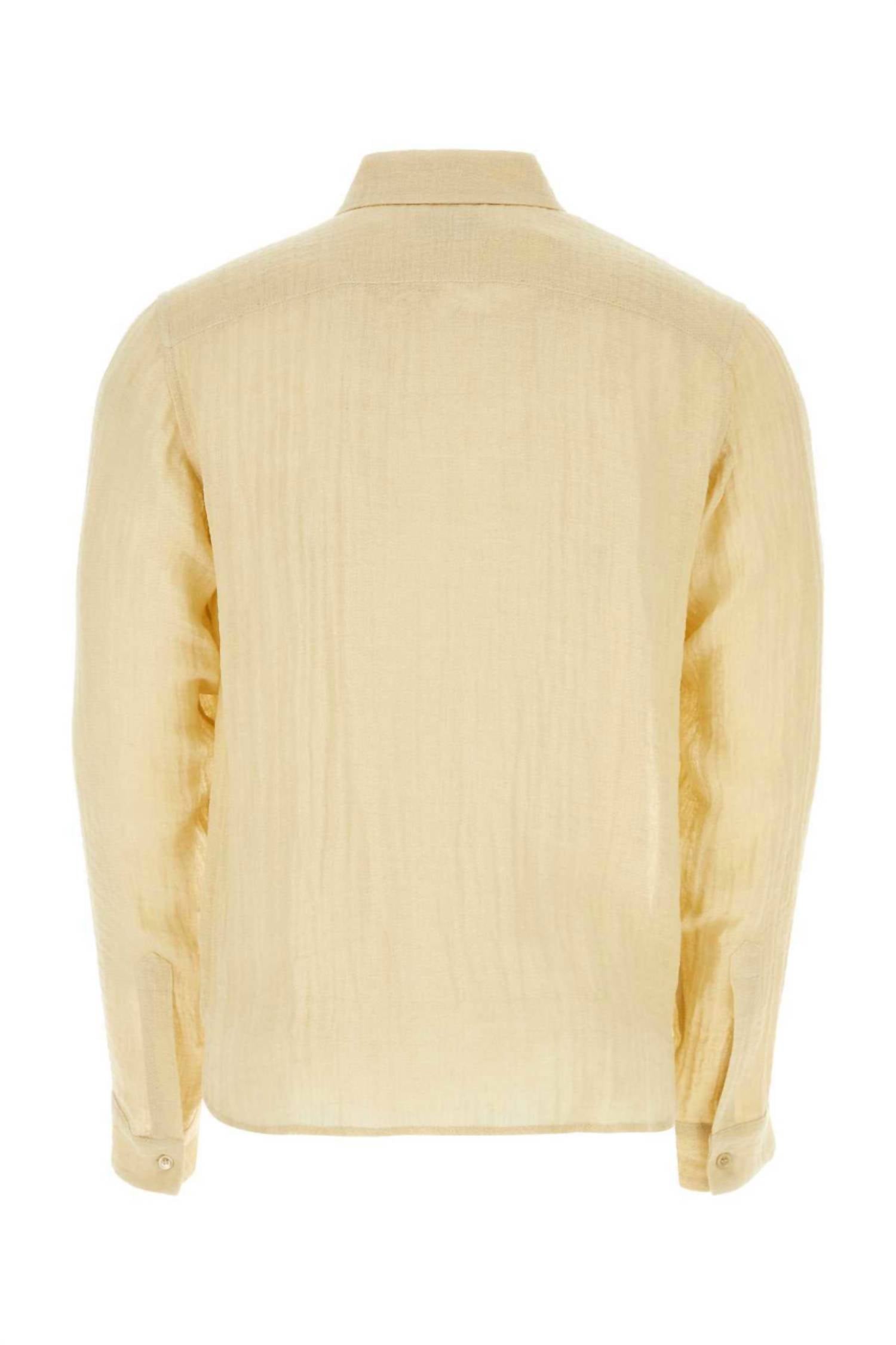 Le Kasha Men's Dewas Linen Shirt in yellow - men's shirt - detail view