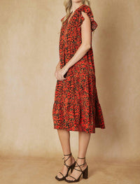entro Floral Tiered Ruffle Midi Dress in black - women's dress - alternate view