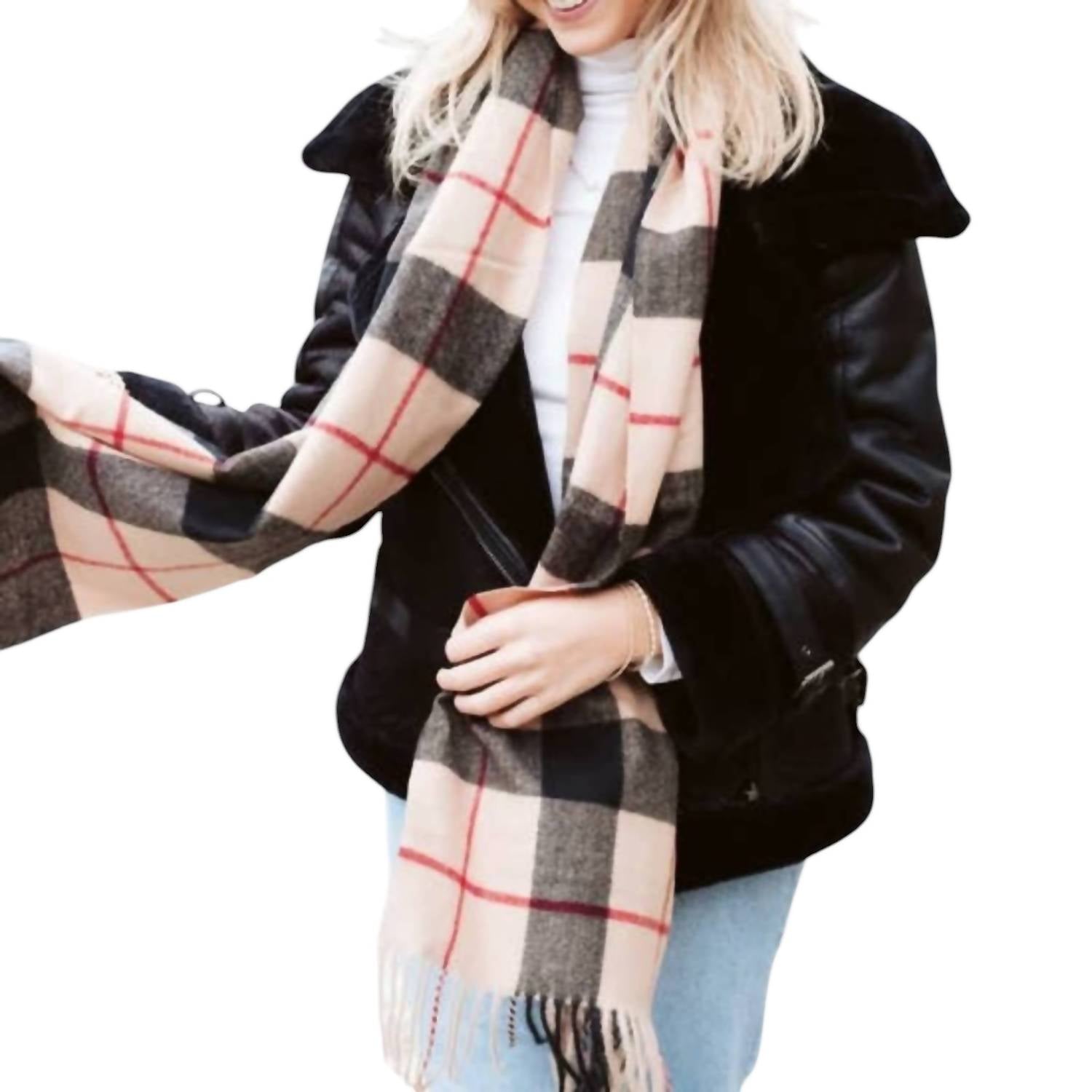 Pretty Simple - Plaid Fringe Blanket Scarf