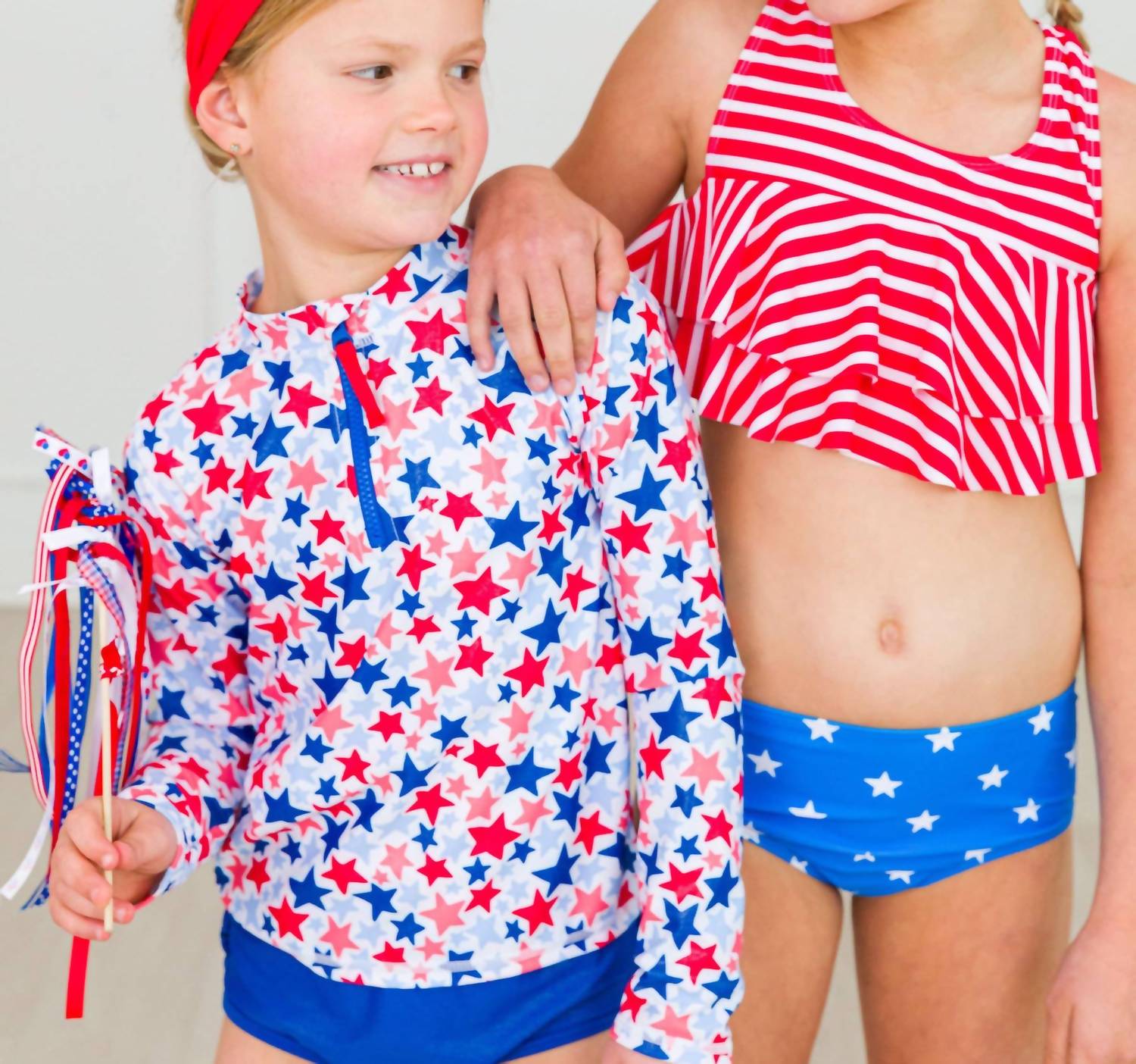 Rufflebutts - Girl's Shimmer Stars & Stripes Flounce Bikini 2-piece Swimsuit