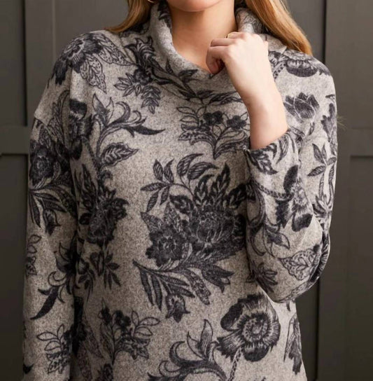 Tribal - Brushed Knit Floral Cowl Sweater