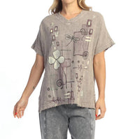 Jess & Jane - Mineral Washed Gauze Short Sleeve Top