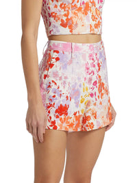 Derek Lam 10 Crosby Freja Floral Stretch Linen Shorts in rose multi - women's shorts - detail view