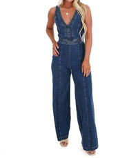 Flying Tomato - Someone Like You V-Neck Denim Jumpsuit