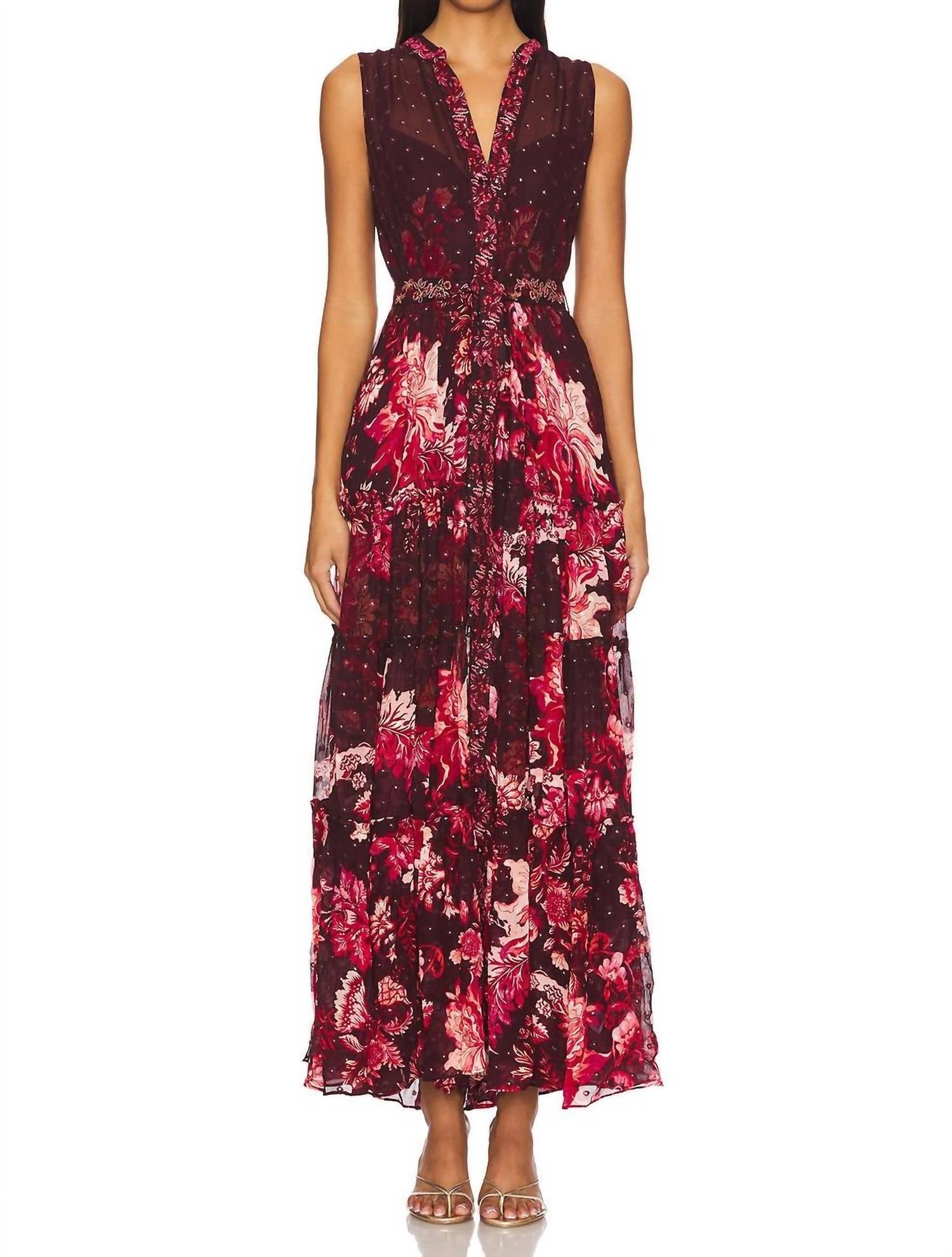 HEMANT & NANDITA Long Dress With Belt in red - women's dress