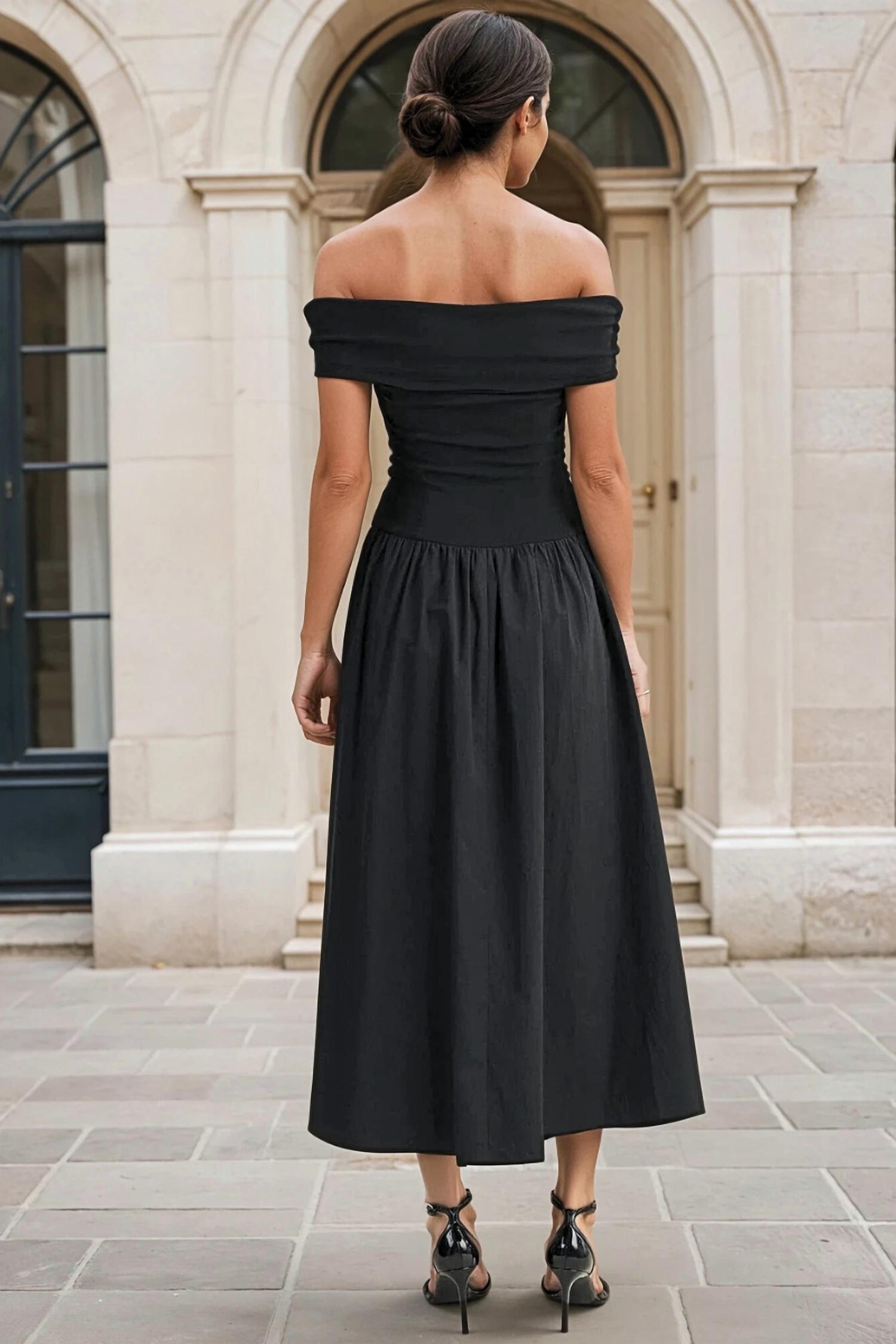 Mustard Seed - Heidi Basque Waist Off-Shoulder Midi Dress