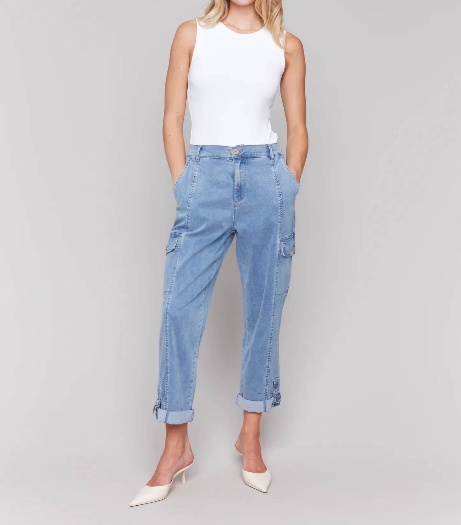 CHARLIE B Safari Cargo Pant in chambray - women's pants - view 5