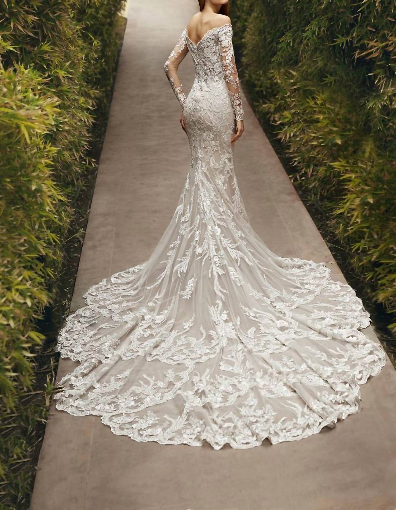 Demetrios - Lace Embellished Sheer Gown
