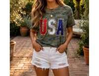 Sew Fancy Designs - USA Leopard Sequin Camo Graphic Tee