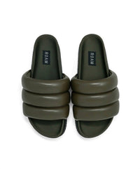 ROAM Women's Puffy Slides in khaki - women's shoe - detail view