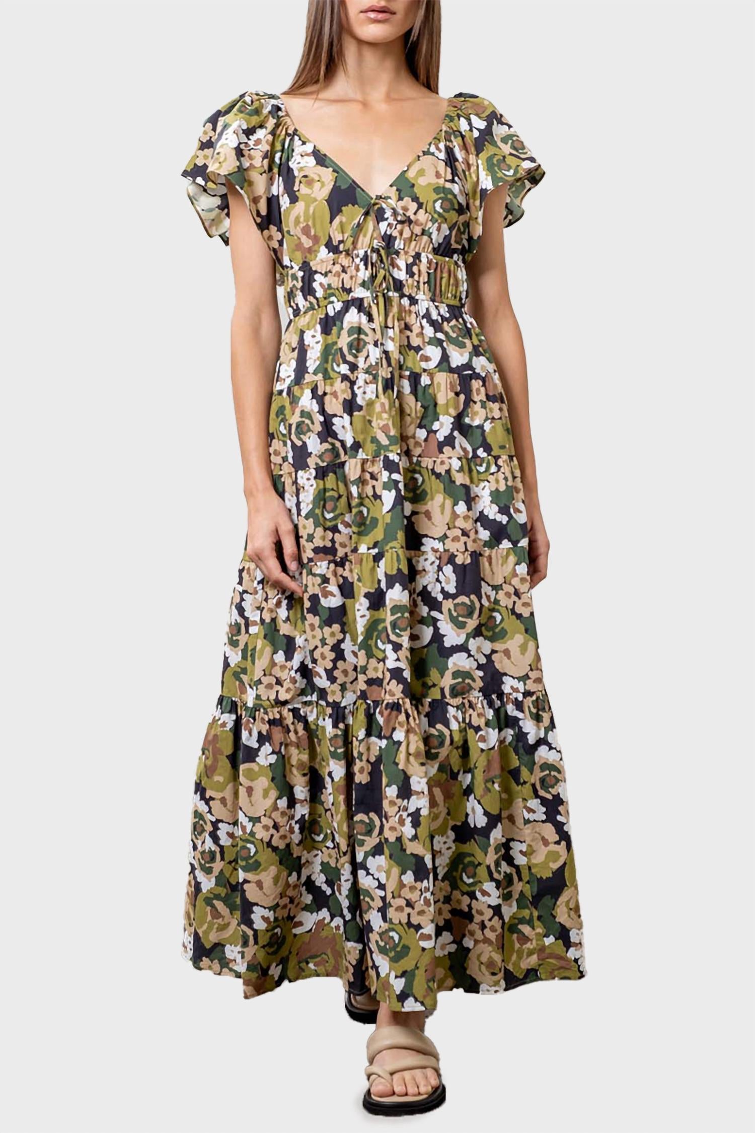 Moon River - Flutter Sleeve Tiered Midi Dress