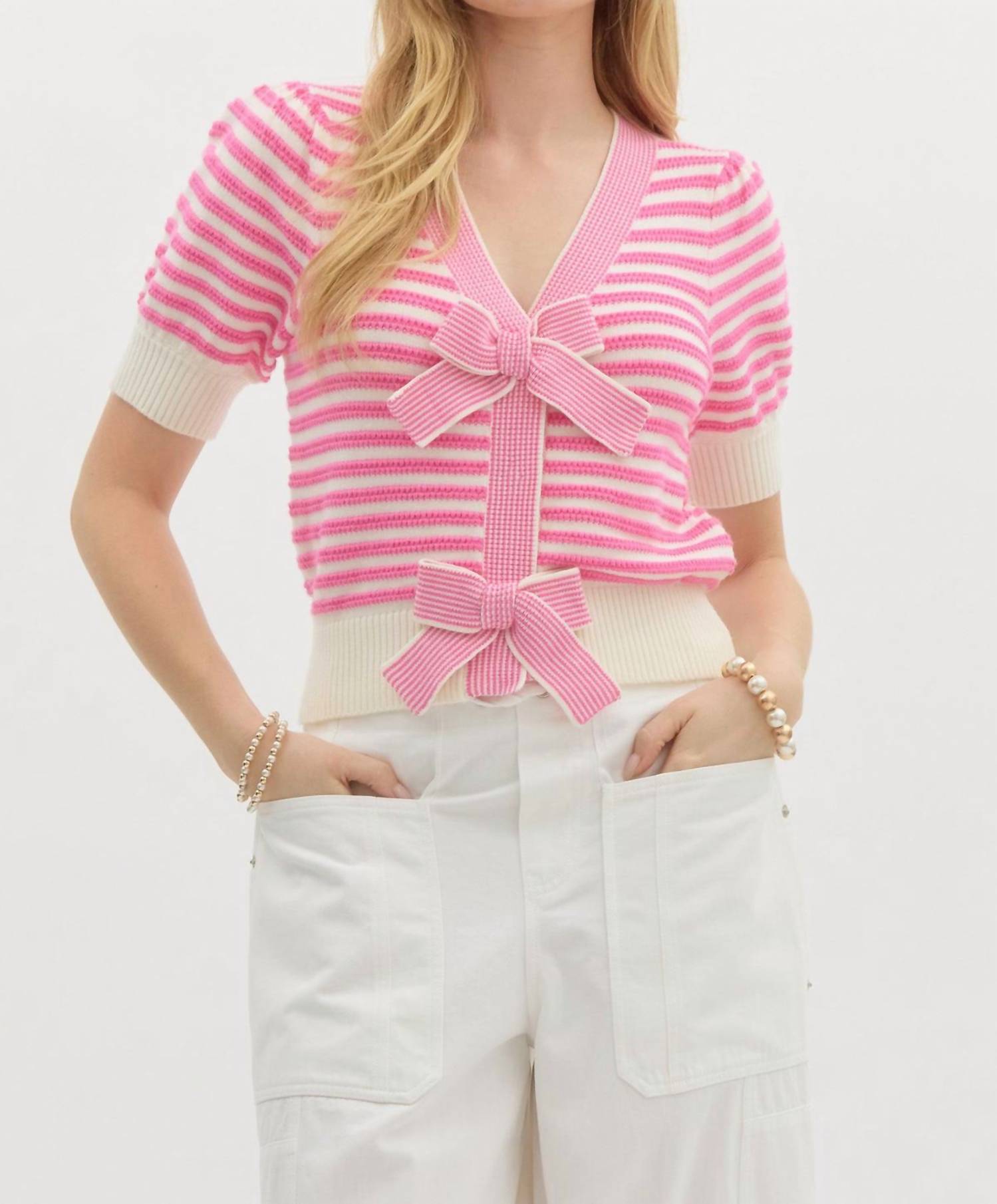 entro Poppy V-neck Sweater Top in pink - women's blouse