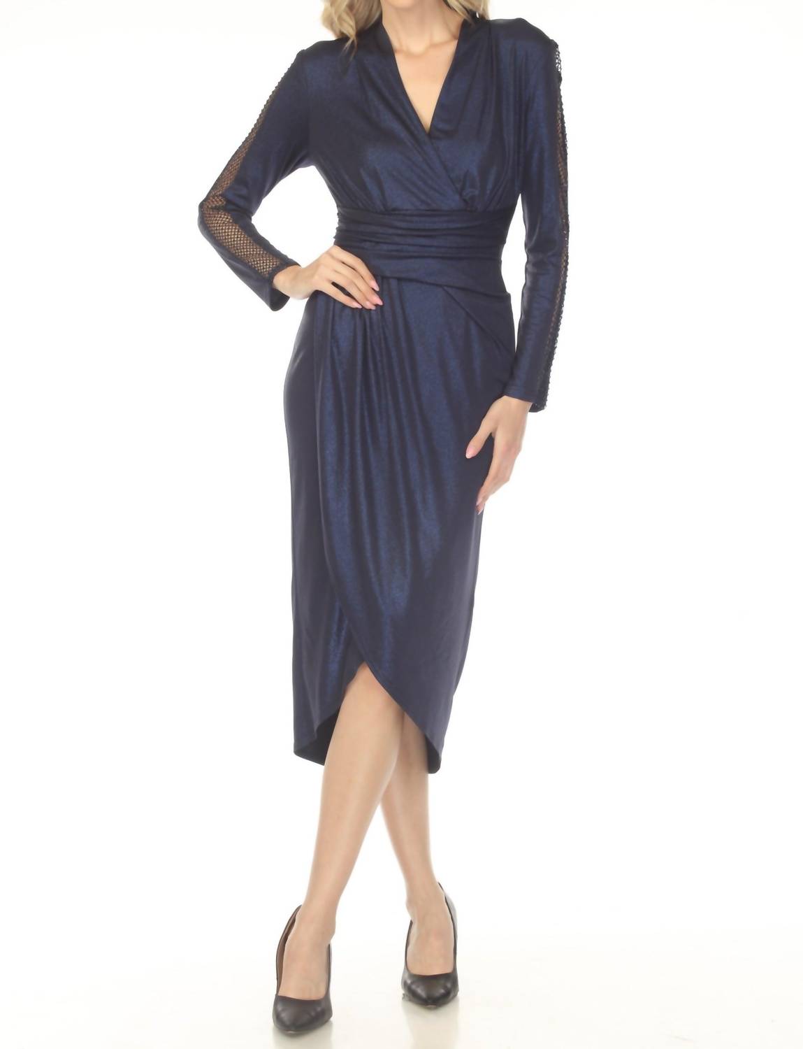 Joseph Ribkoff - Foiled Knit Mesh Insert Midi Dress